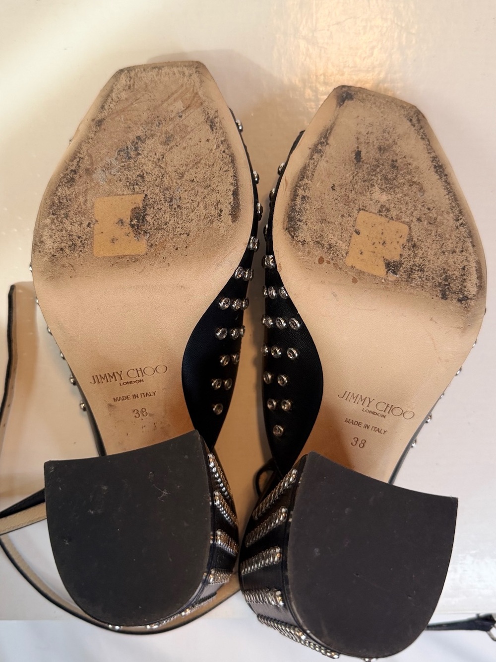 Jimmy Choo Black Leather Studded Slingback Heels - Picture 8 of 8
